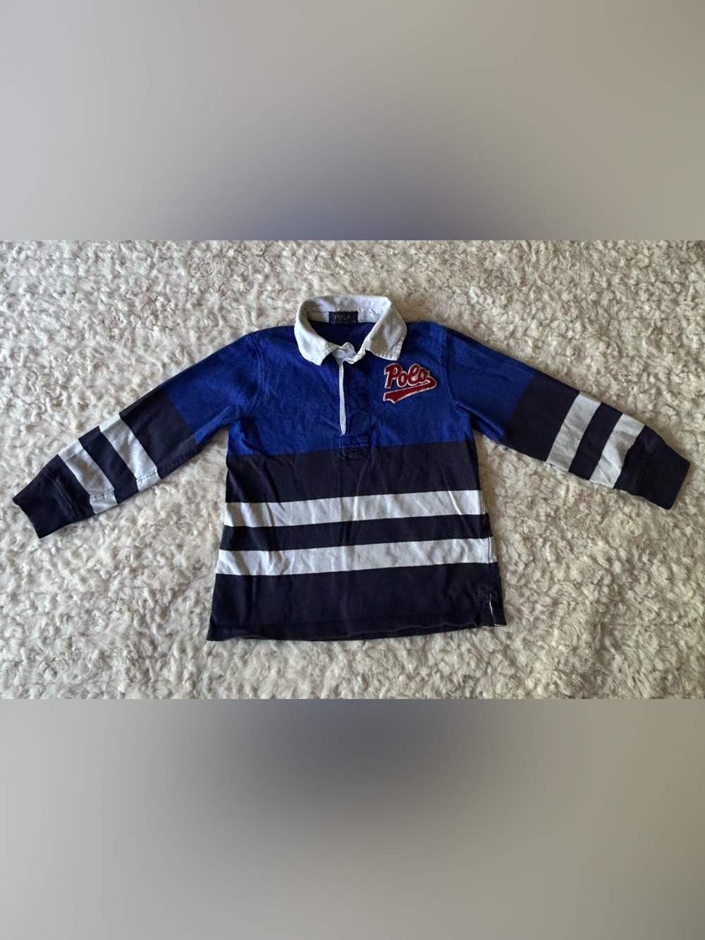 Polo by Ralph Lauren Blue, Navy & White Striped Rugby Polo